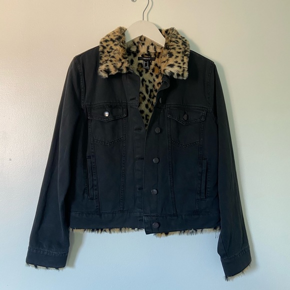 Cheetah Faux Fur Denim Jacket